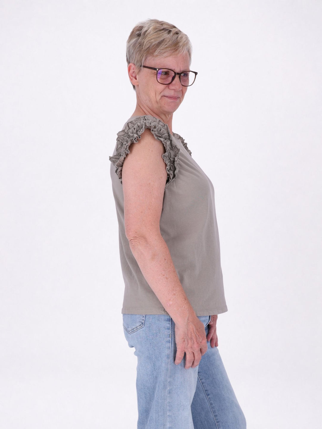 T-Shirt ohne Arm Rüschen am Armausschnitt