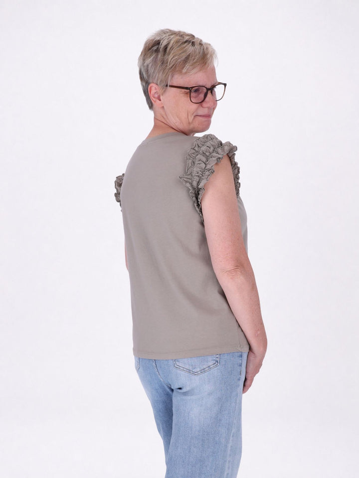 T-Shirt ohne Arm Rüschen am Armausschnitt