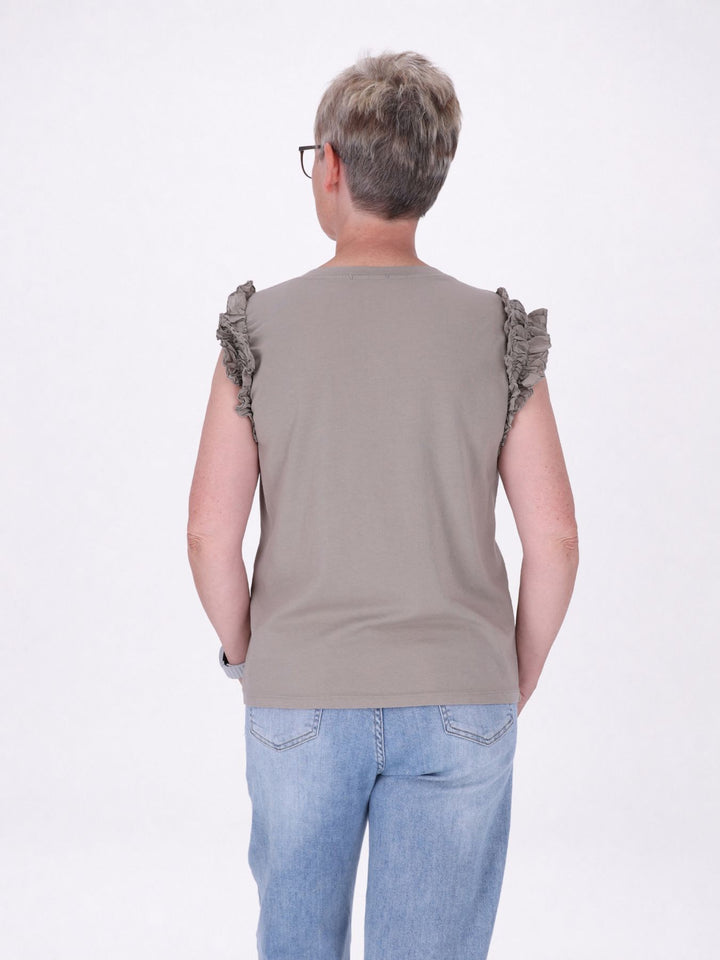 T-Shirt ohne Arm Rüschen am Armausschnitt