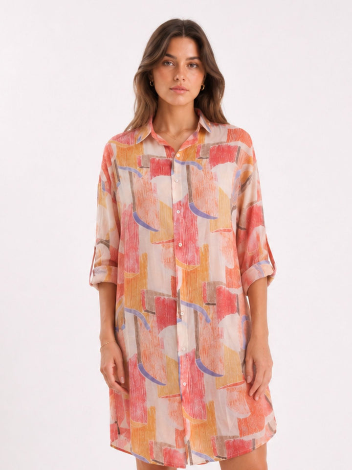 Longbluse Damen verschiedene AOP