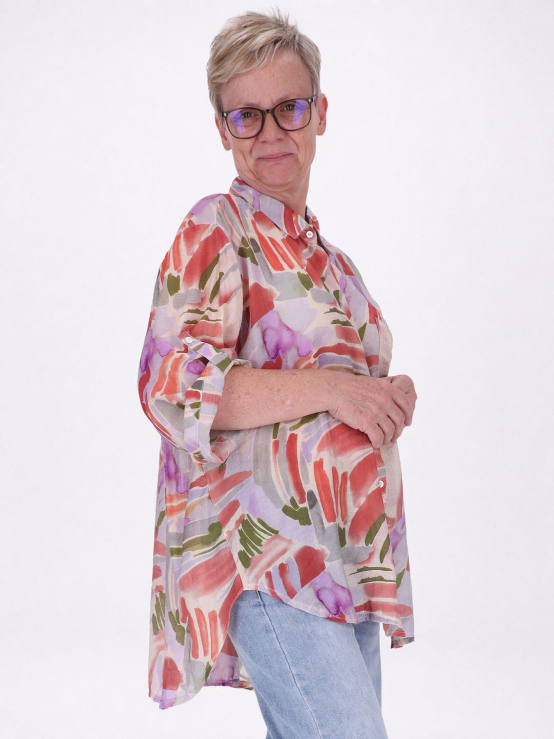 Bluse Damen Langarm Viskose AOP
