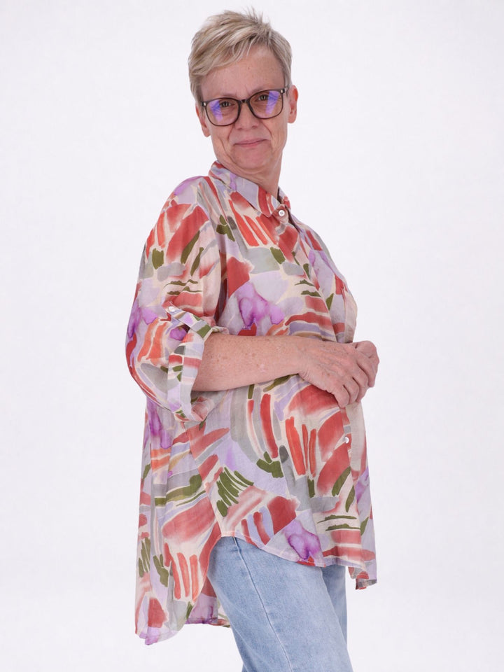 Bluse Damen Langarm Viskose AOP