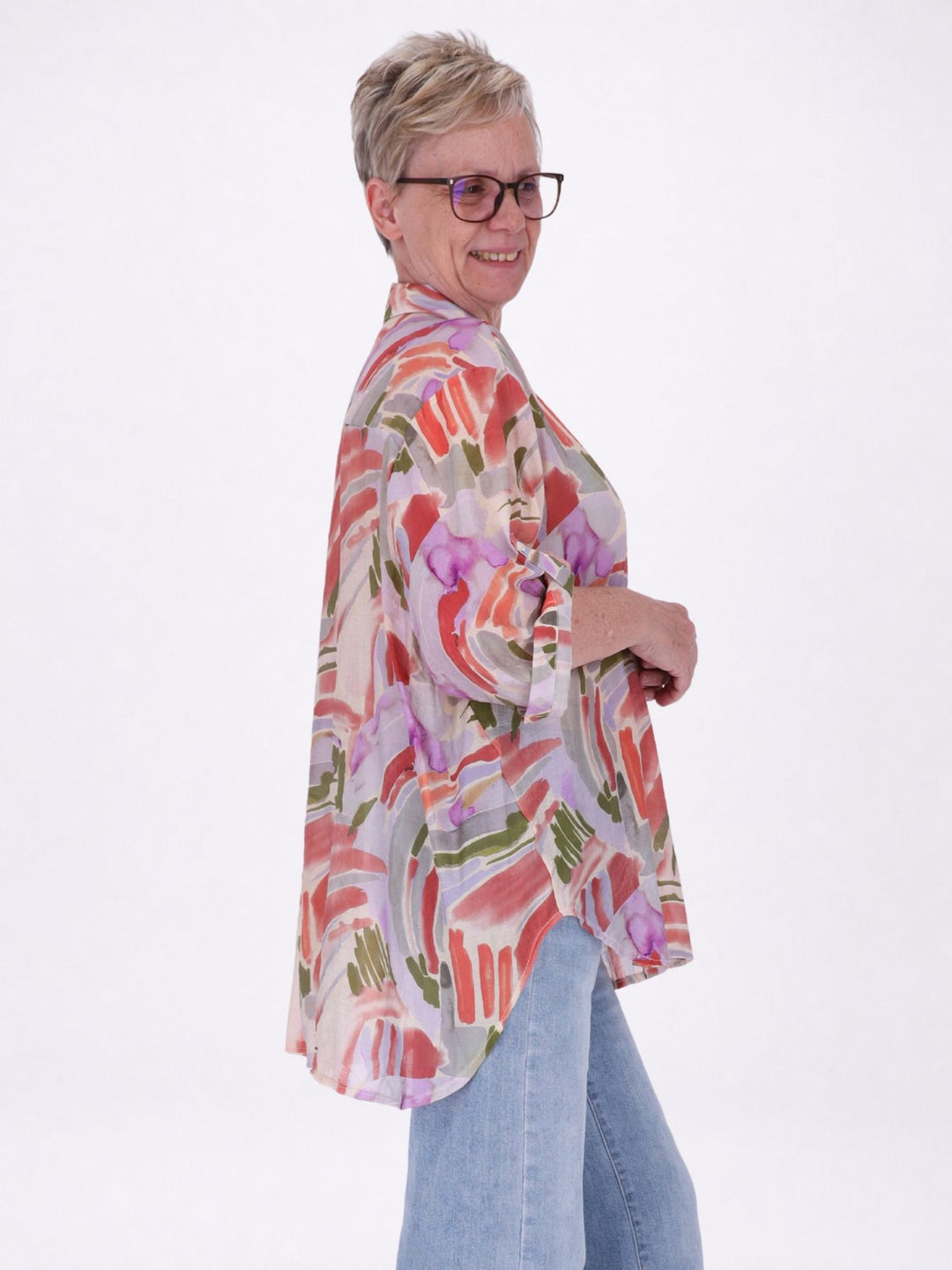 Bluse Damen Langarm Viskose AOP