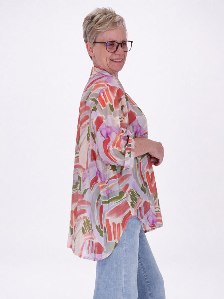 Bluse Damen Langarm Viskose AOP