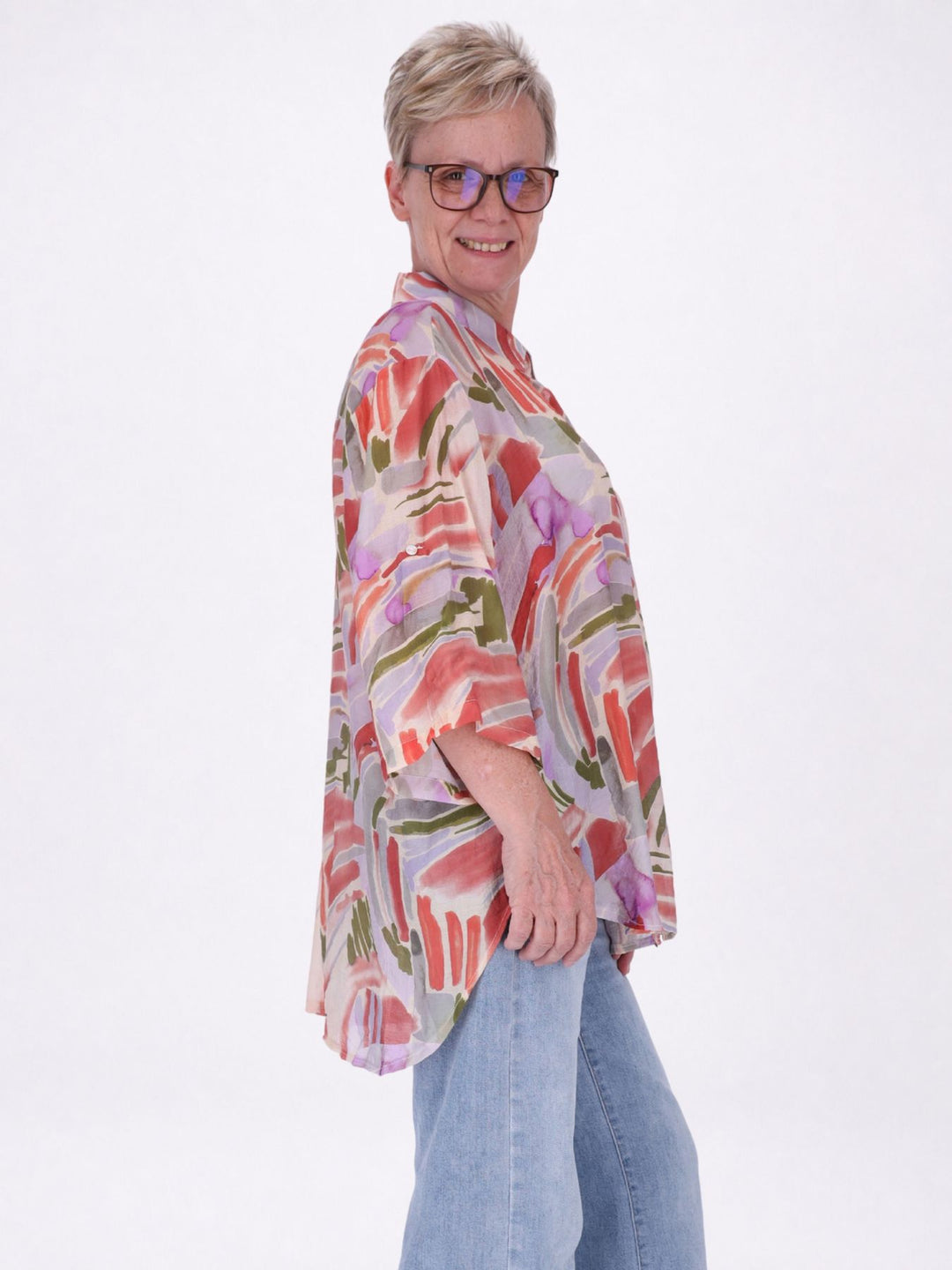 Bluse Damen Langarm Viskose AOP