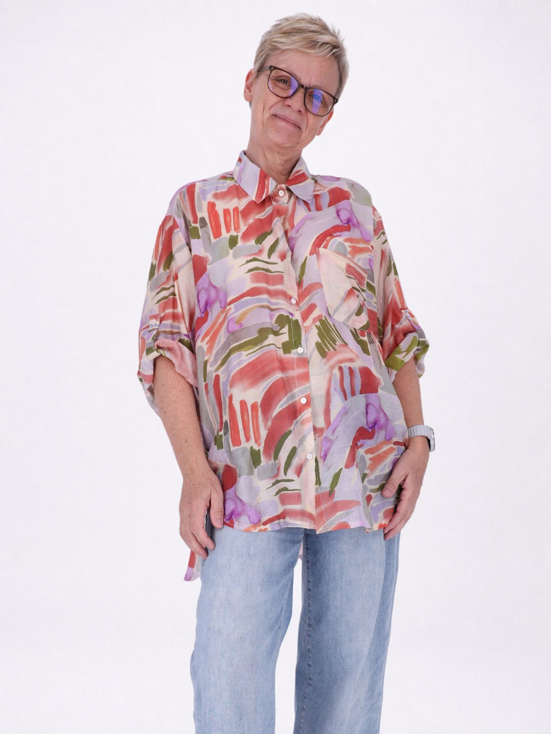 Bluse Damen Langarm Viskose AOP