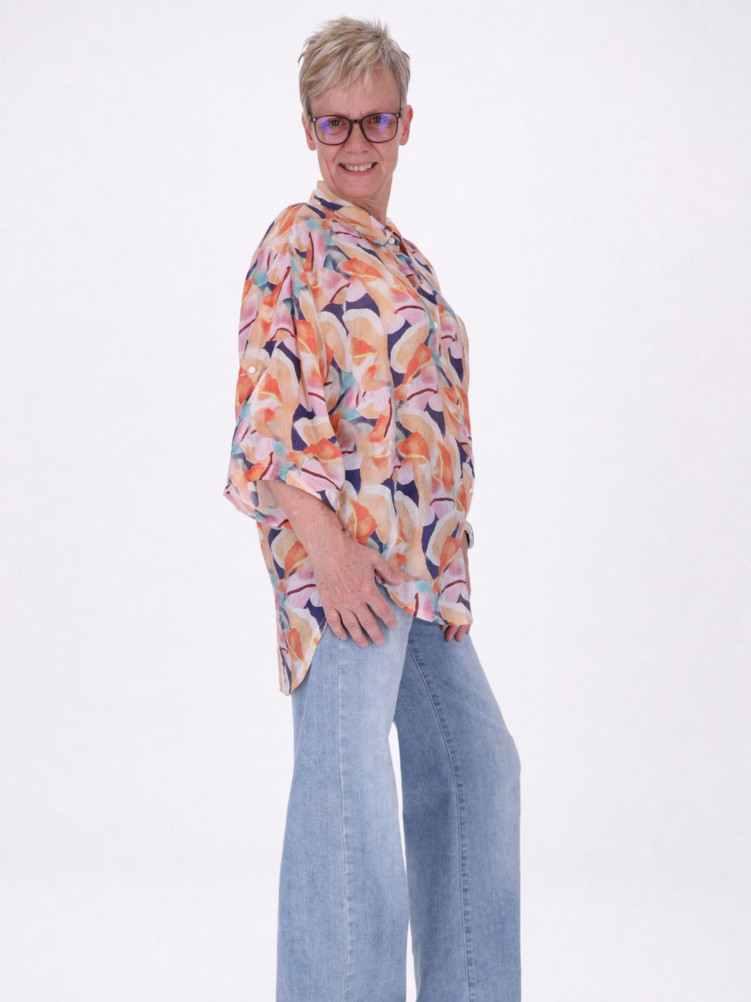 Bluse Damen Langarm Viskose AOP