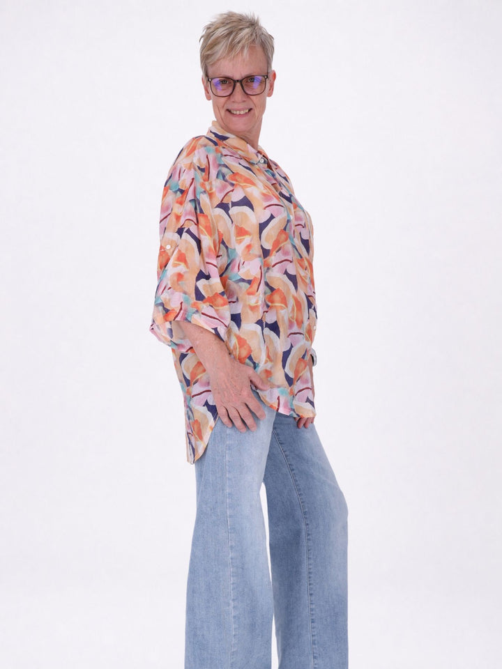 Bluse Damen Langarm Viskose AOP