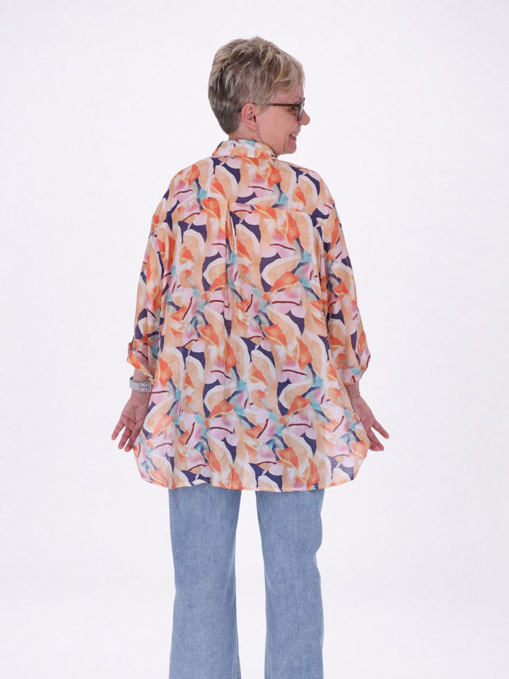 Bluse Damen Langarm Viskose AOP