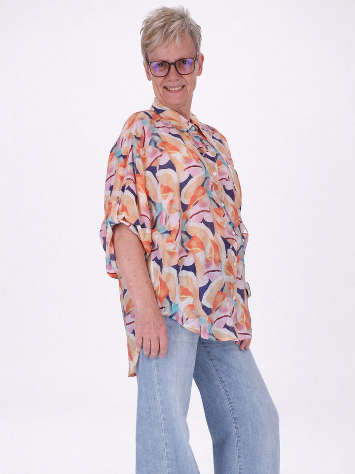 Bluse Damen Langarm Viskose AOP
