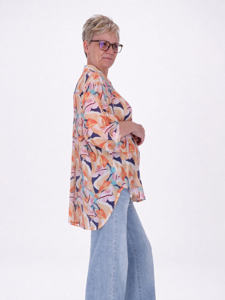 Bluse Damen Langarm Viskose AOP