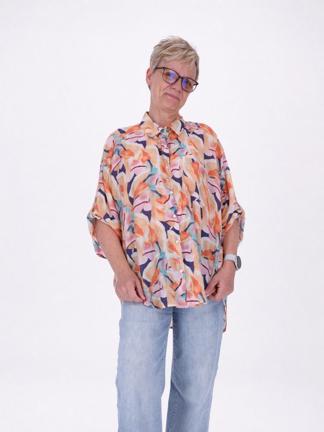 Bluse Damen Langarm Viskose AOP