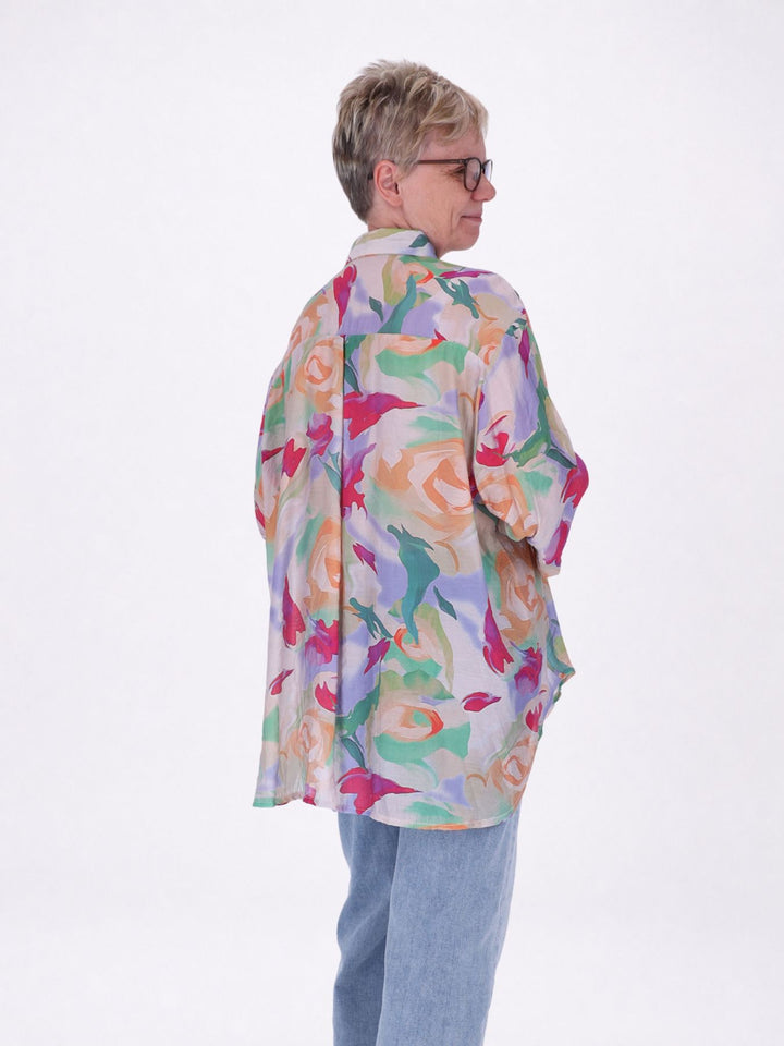 Bluse Damen Langarm Viskose AOP