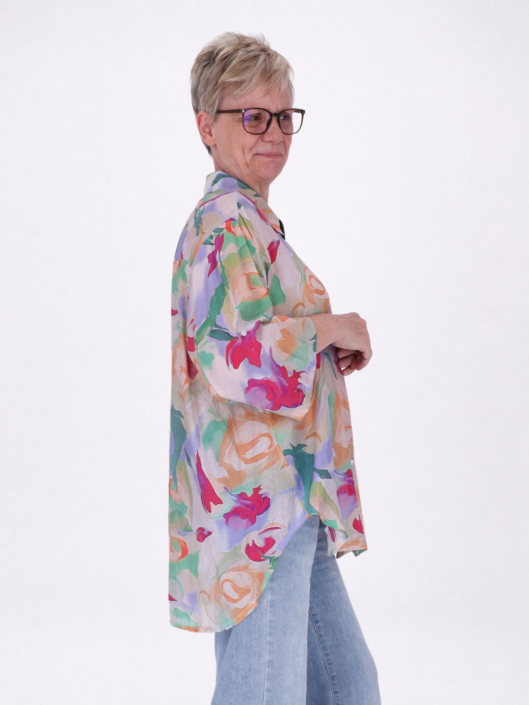 Bluse Damen Langarm Viskose AOP