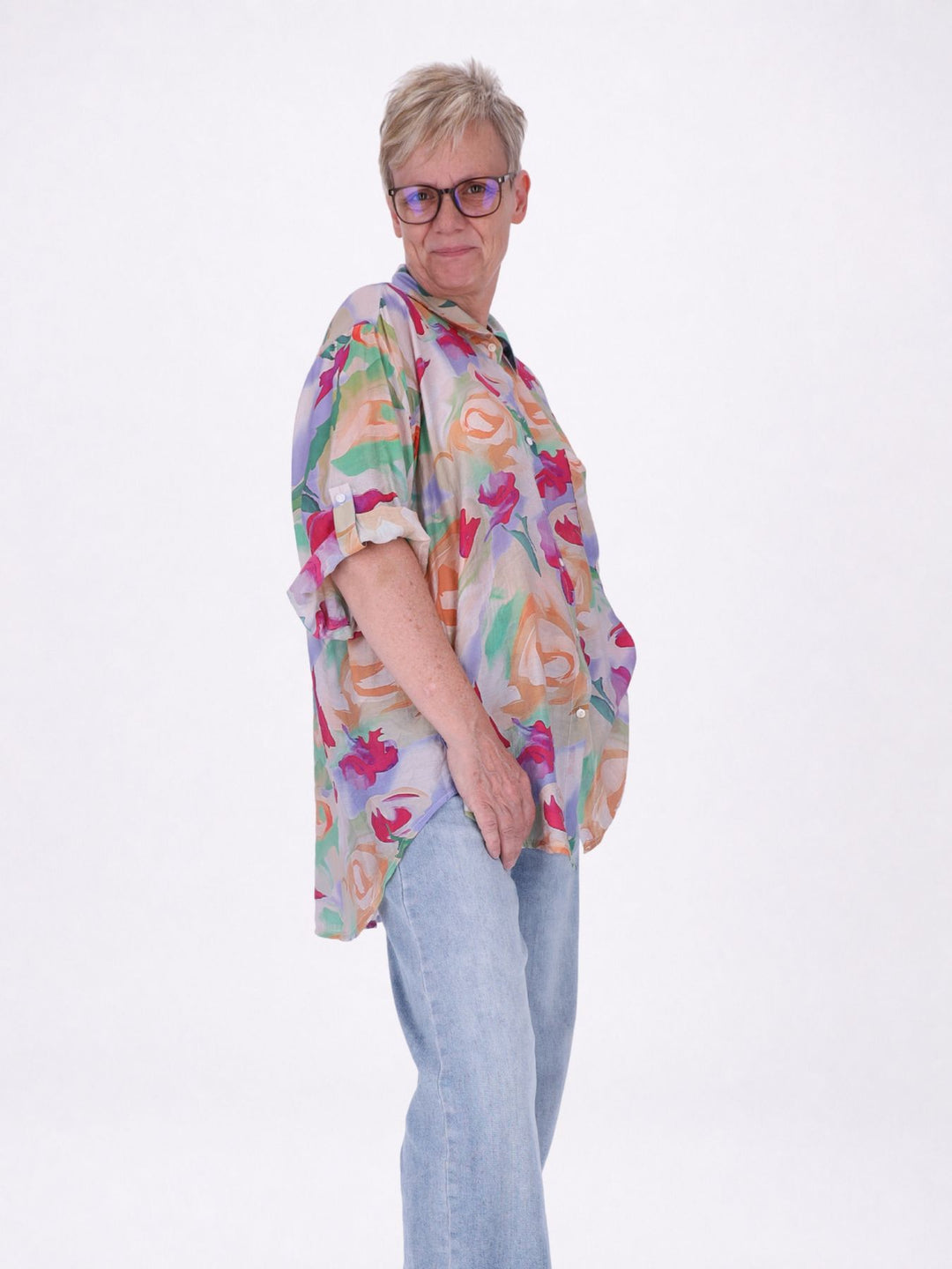 Bluse Damen Langarm Viskose AOP