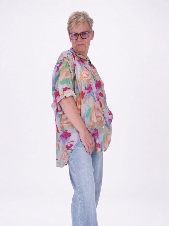 Bluse Damen Langarm Viskose AOP