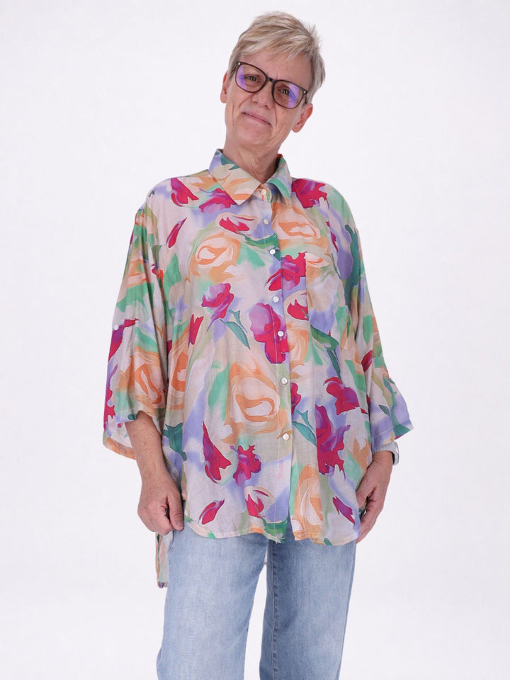 Bluse Damen Langarm Viskose AOP