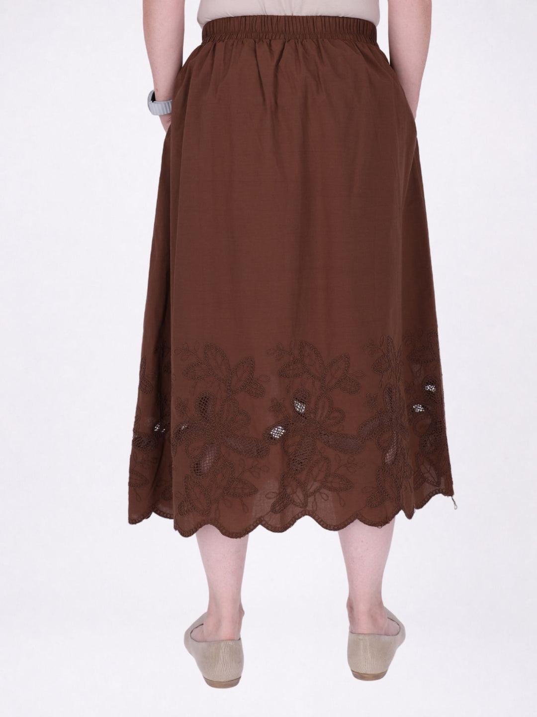 Rock Midi Gummizug Stickerei und Lochmuster