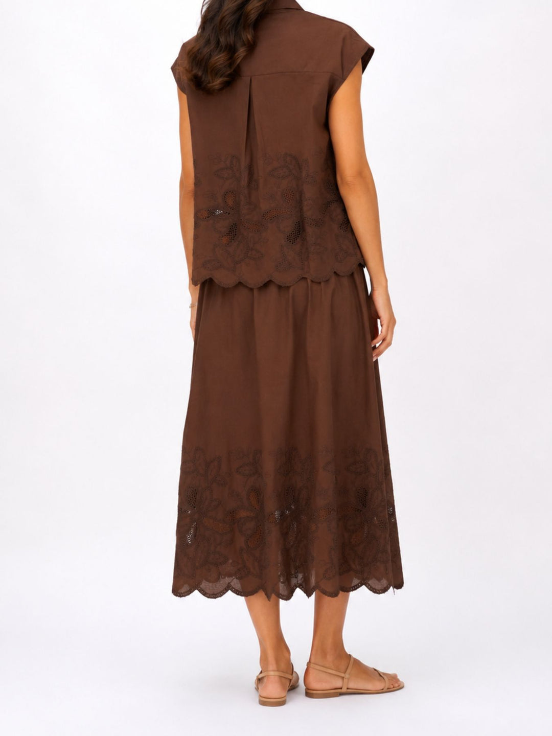 Rock Midi Gummizug Stickerei und Lochmuster