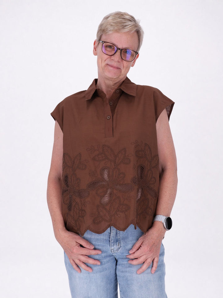 Bluse ohne Arm Lochmuster und Stickerei