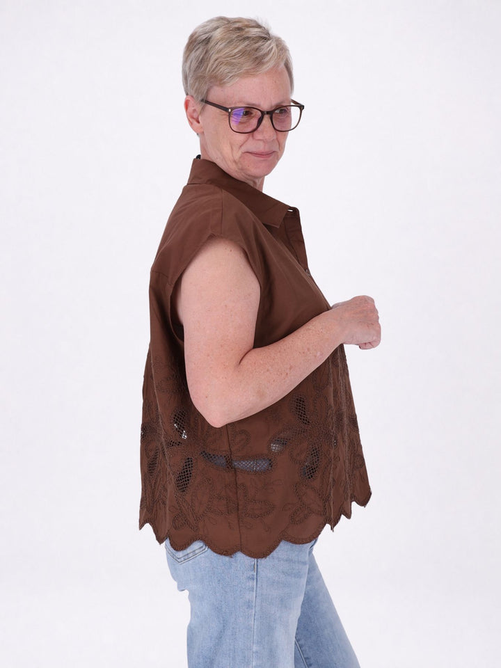 Bluse ohne Arm Lochmuster und Stickerei