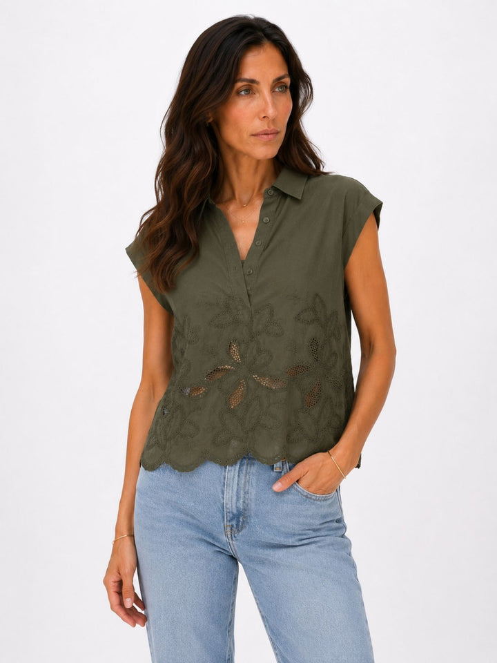 Bluse ohne Arm Lochmuster und Stickerei