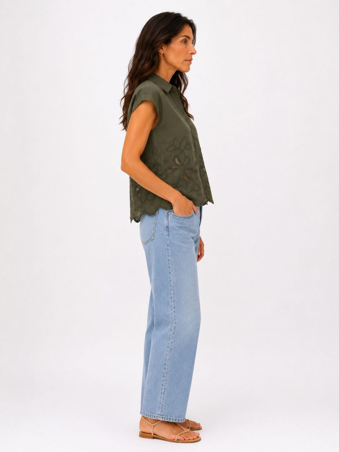 Bluse ohne Arm Lochmuster und Stickerei