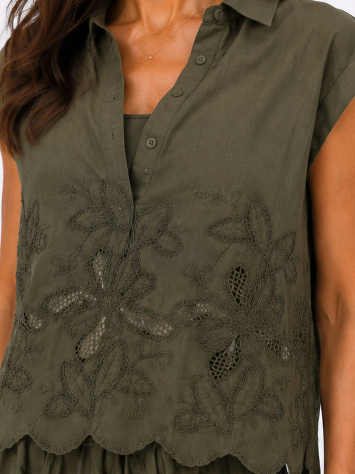 Bluse ohne Arm Lochmuster und Stickerei