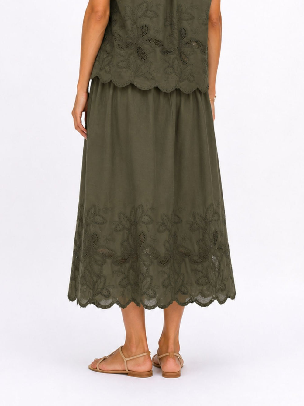 Rock Midi Gummizug Stickerei und Lochmuster