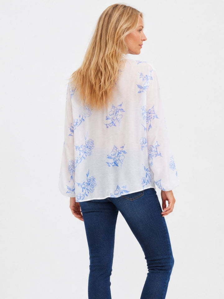 Bluse Damen Ärmelbund Gummizug kleine Knöpfe verschiedene AOP