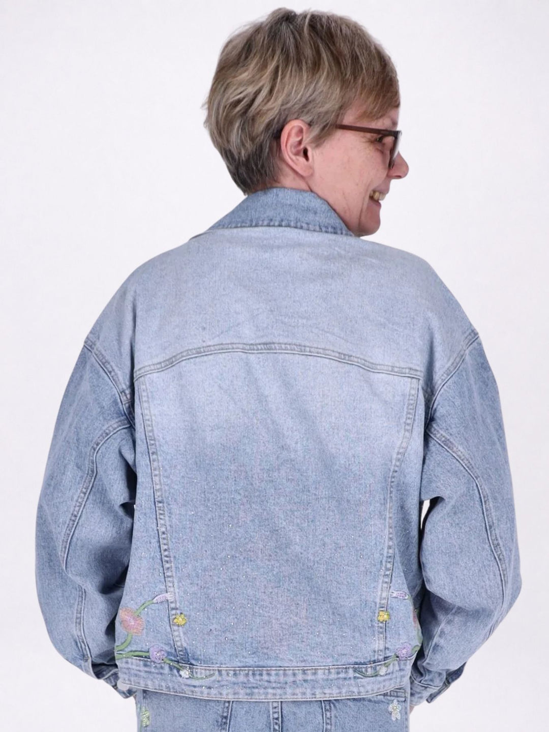 Jeansjacke Damen Blumen Strass