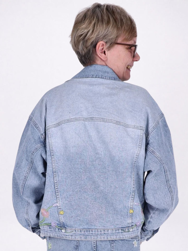 Jeansjacke Damen Blumen Strass
