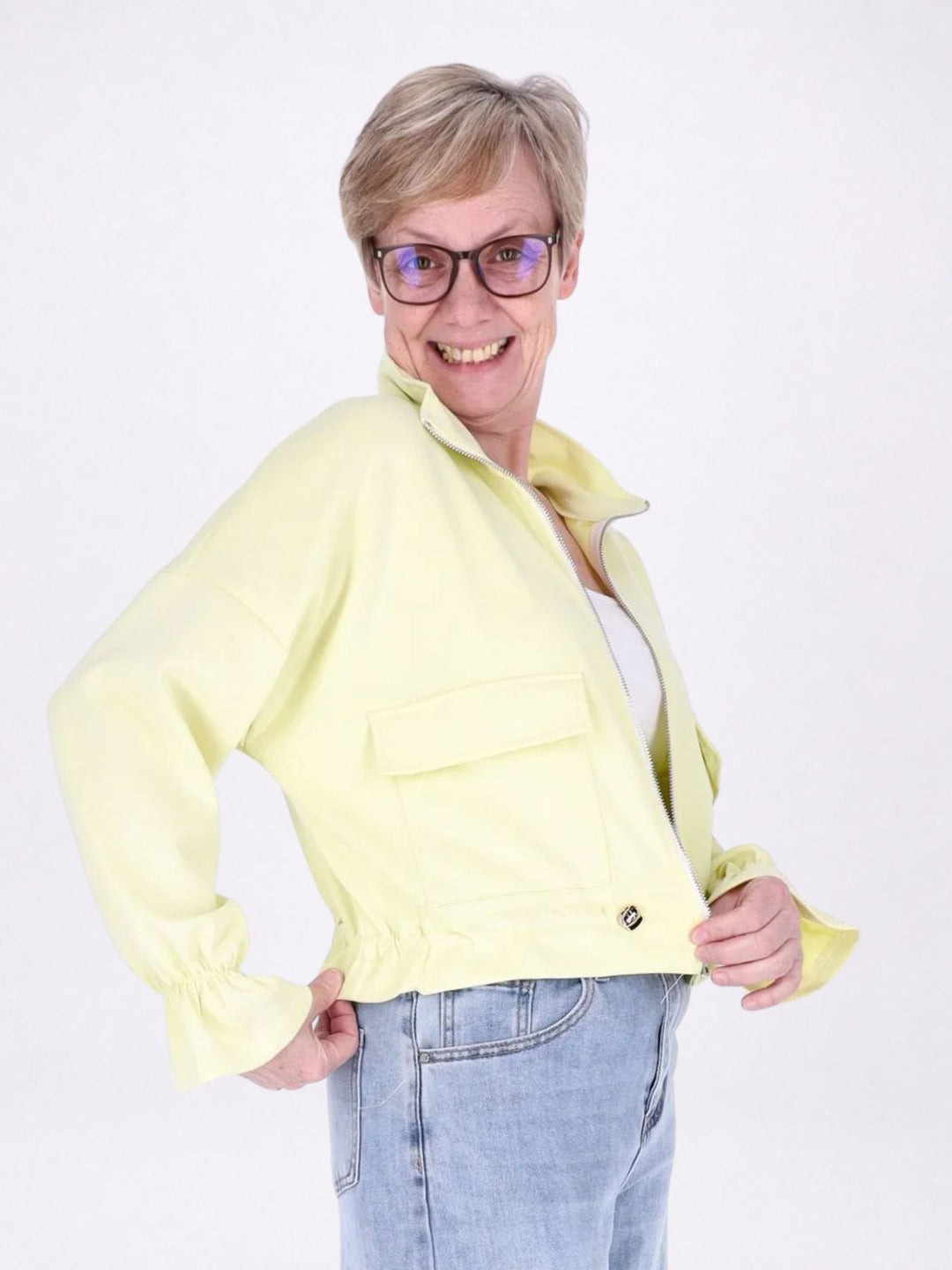 Jacke Damen Sweat Tunnelzug aufgesetzte Taschen kurz