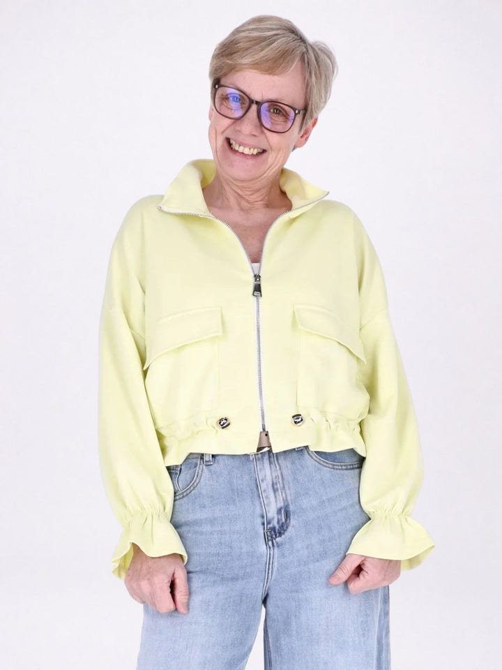Jacke Damen Sweat Tunnelzug aufgesetzte Taschen kurz
