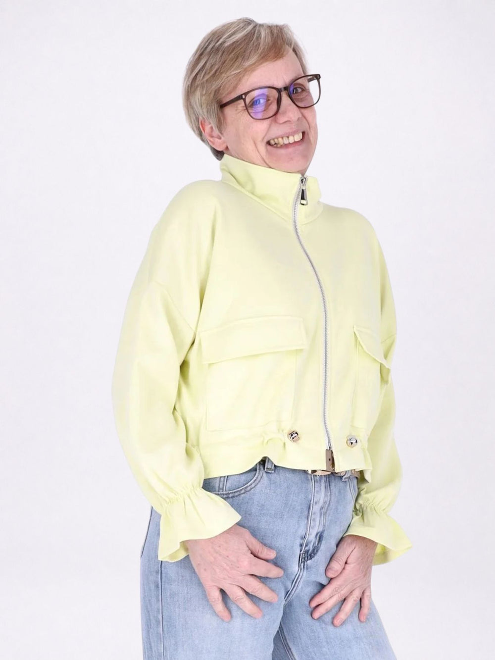 Jacke Damen Sweat Tunnelzug aufgesetzte Taschen kurz