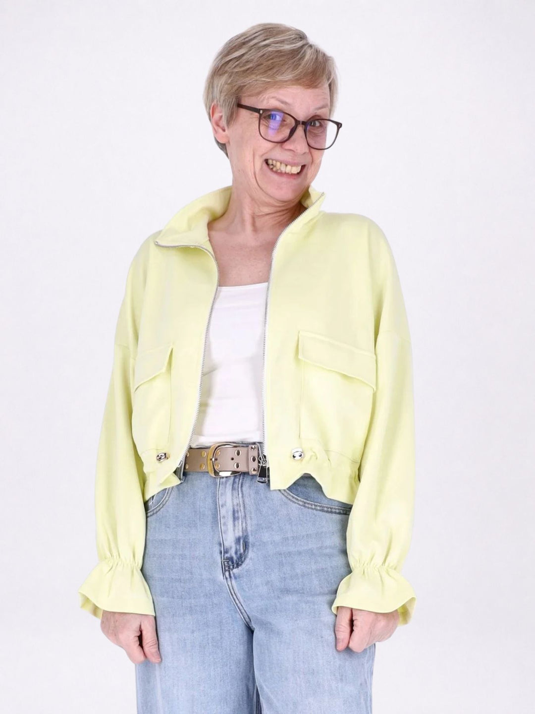 Jacke Damen Sweat Tunnelzug aufgesetzte Taschen kurz