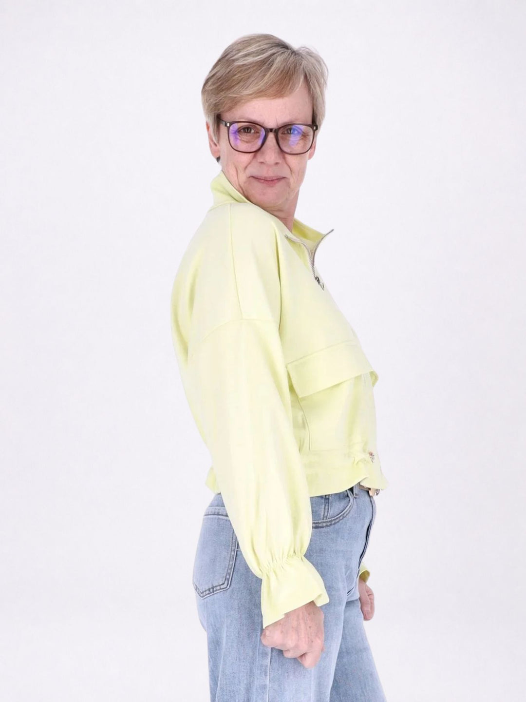 Jacke Damen Sweat Tunnelzug aufgesetzte Taschen kurz