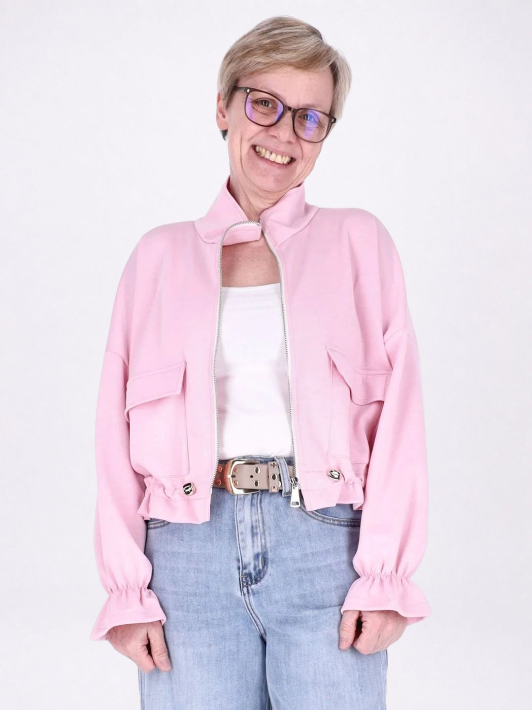 Jacke Damen Sweat Tunnelzug aufgesetzte Taschen kurz