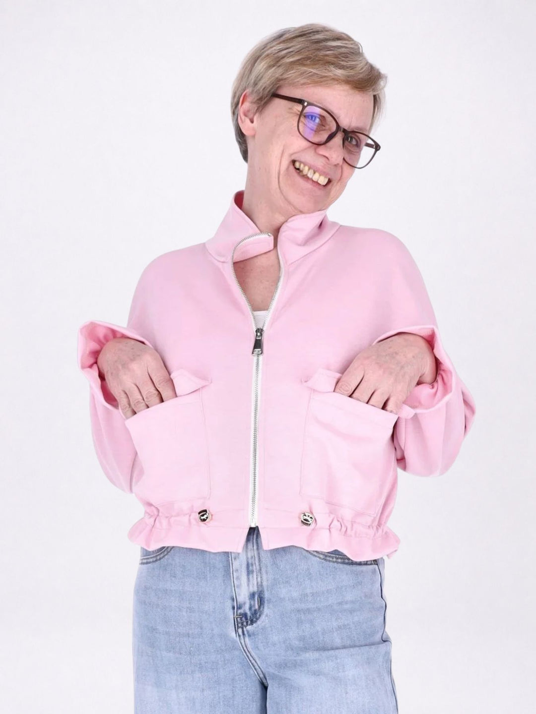 Jacke Damen Sweat Tunnelzug aufgesetzte Taschen kurz