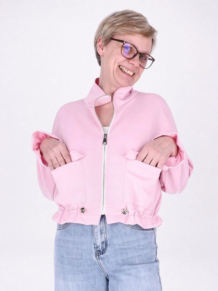 Jacke Damen Sweat Tunnelzug aufgesetzte Taschen kurz