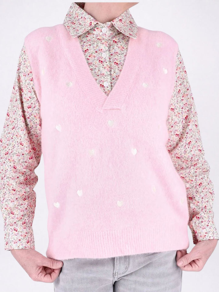 Strick Pullunder Damen mit Bluse unterlegt