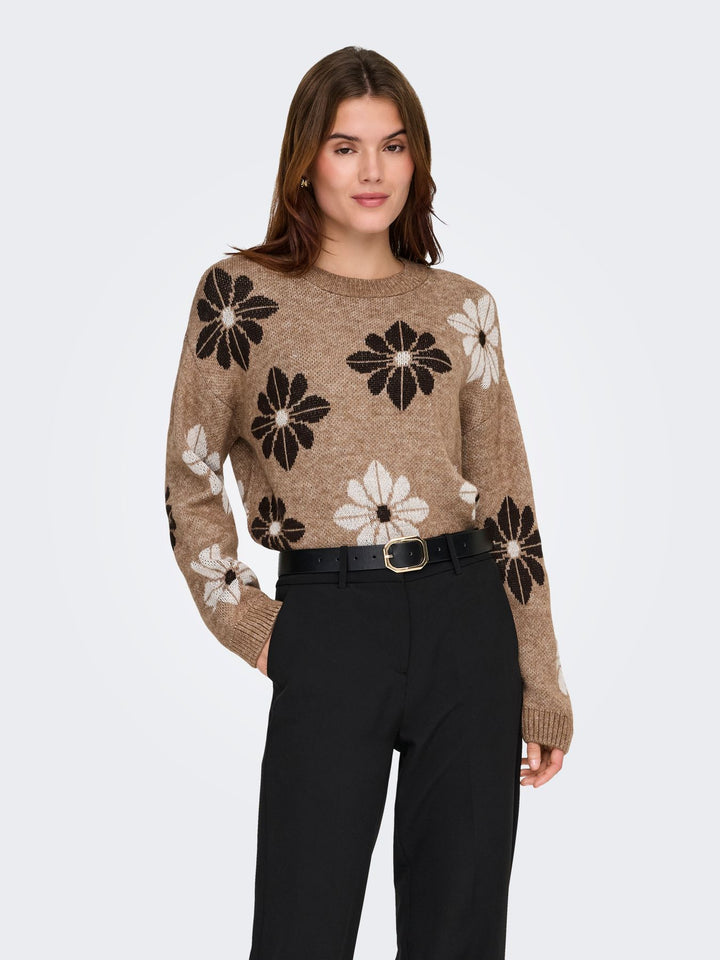 ONLFREESIA LS FLOWER O-NECK KNT NOO Toasted Coconut/Flowers/Black Coffe