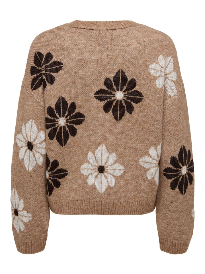 ONLFREESIA LS FLOWER O-NECK KNT NOO Toasted Coconut/Flowers/Black Coffe