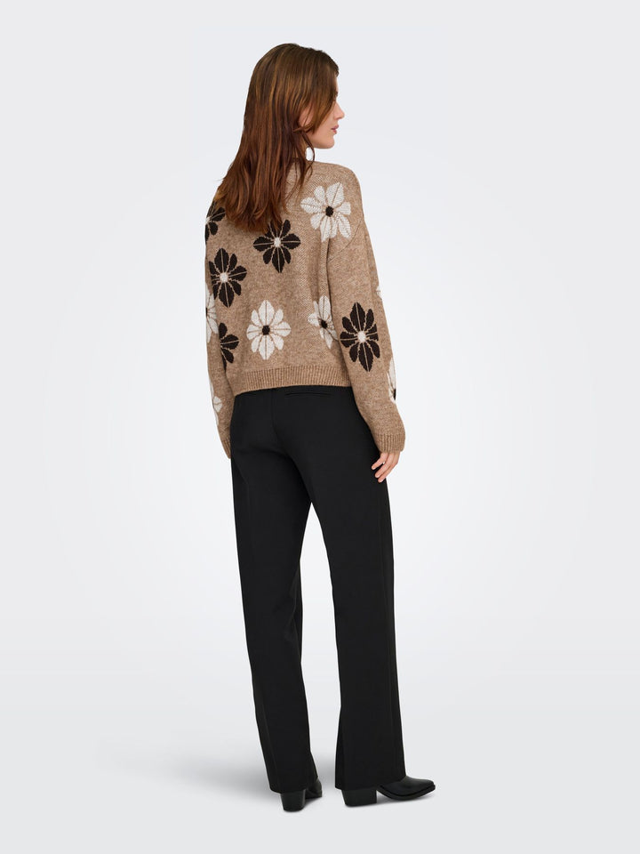 ONLFREESIA LS FLOWER O-NECK KNT NOO Toasted Coconut/Flowers/Black Coffe