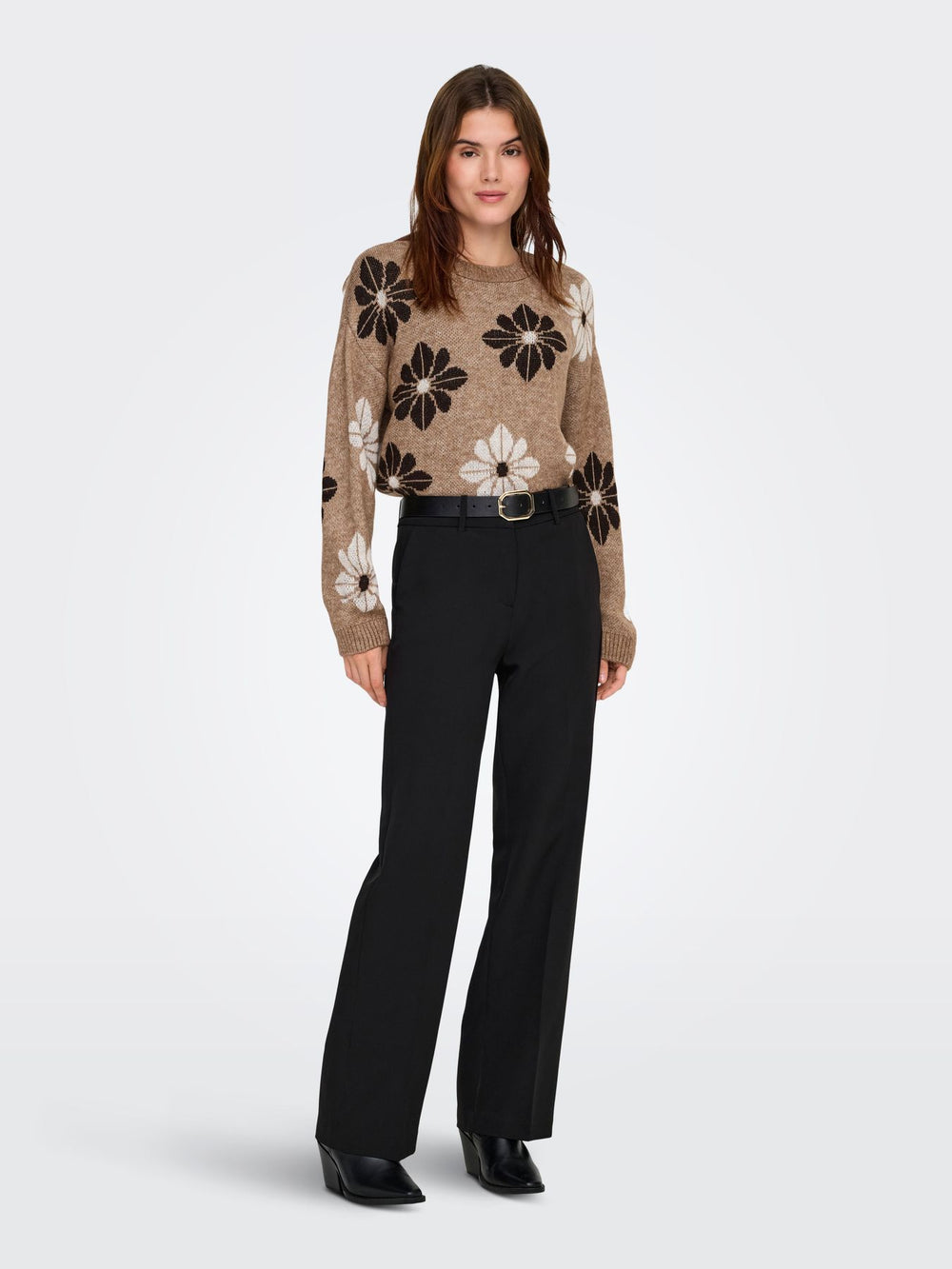 ONLFREESIA LS FLOWER O-NECK KNT NOO Toasted Coconut/Flowers/Black Coffe
