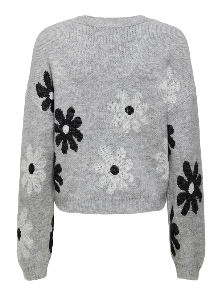 ONLFREESIA LS FLOWER O-NECK KNT NOO Light Grey Melange/Black/White Flow