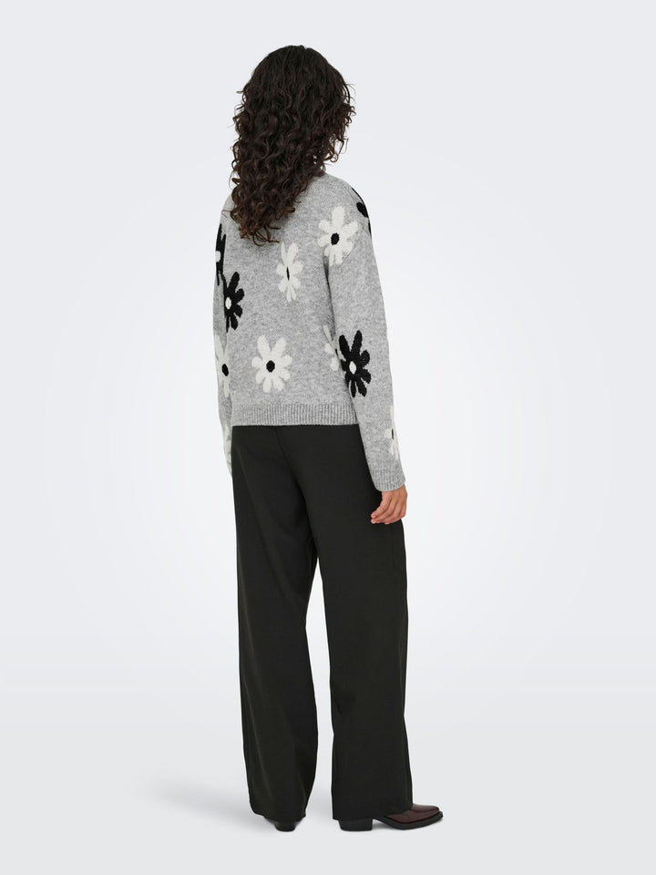 ONLFREESIA LS FLOWER O-NECK KNT NOO Light Grey Melange/Black/White Flow