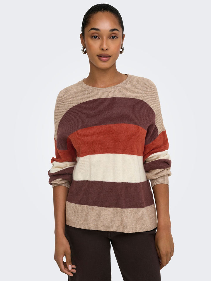 ONLATIA L/S STRIPE PULLOV KNT NOOS Beige/Mel/Deep M/Picante/Whiteca
