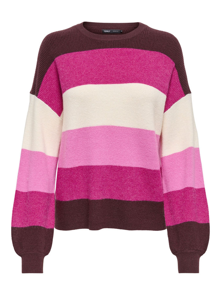 ONLATIA L/S STRIPE PULLOV KNT NOOS Fudge/Fuchsia Red/Whitecap