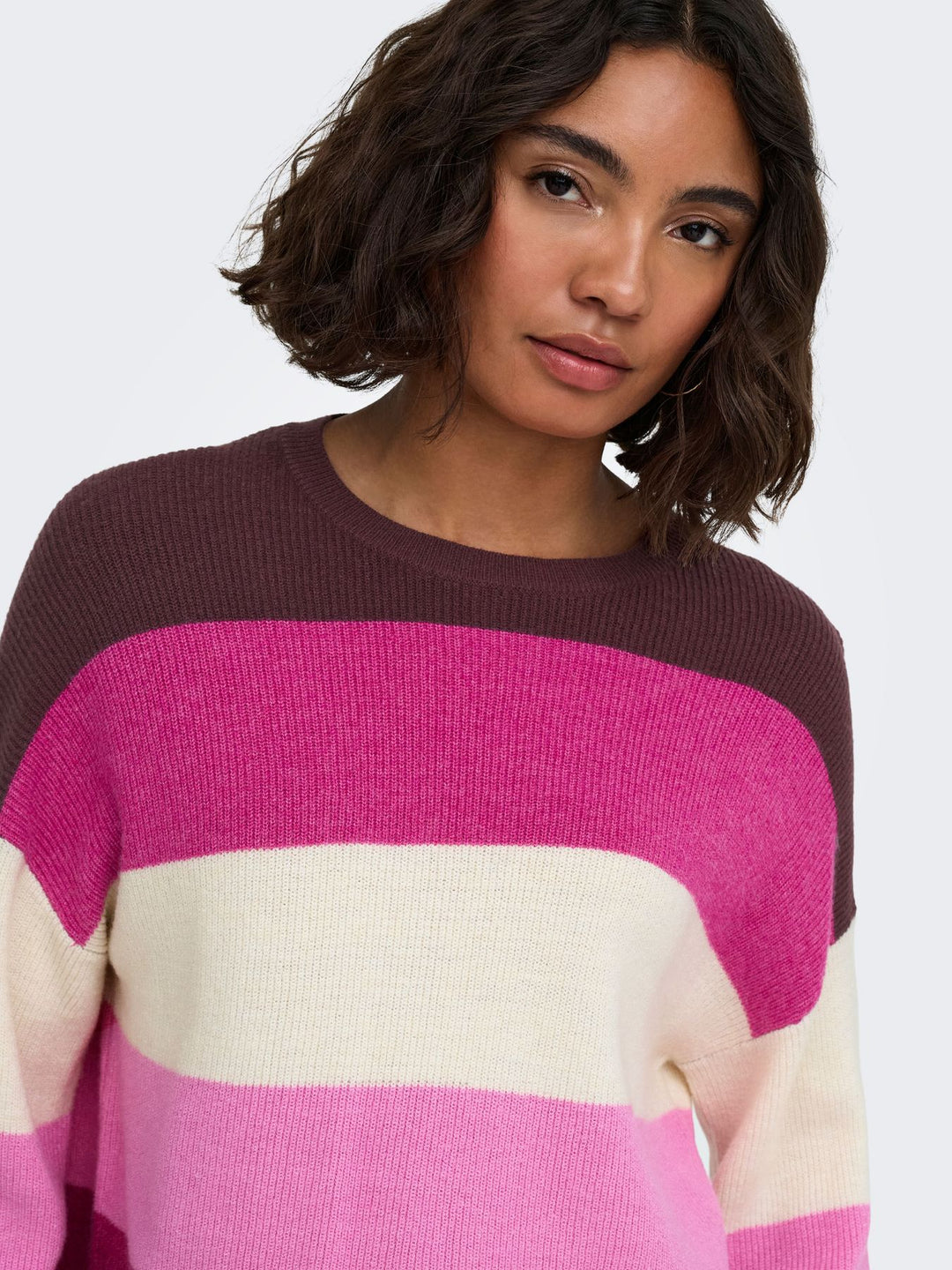 ONLATIA L/S STRIPE PULLOV KNT NOOS Fudge/Fuchsia Red/Whitecap